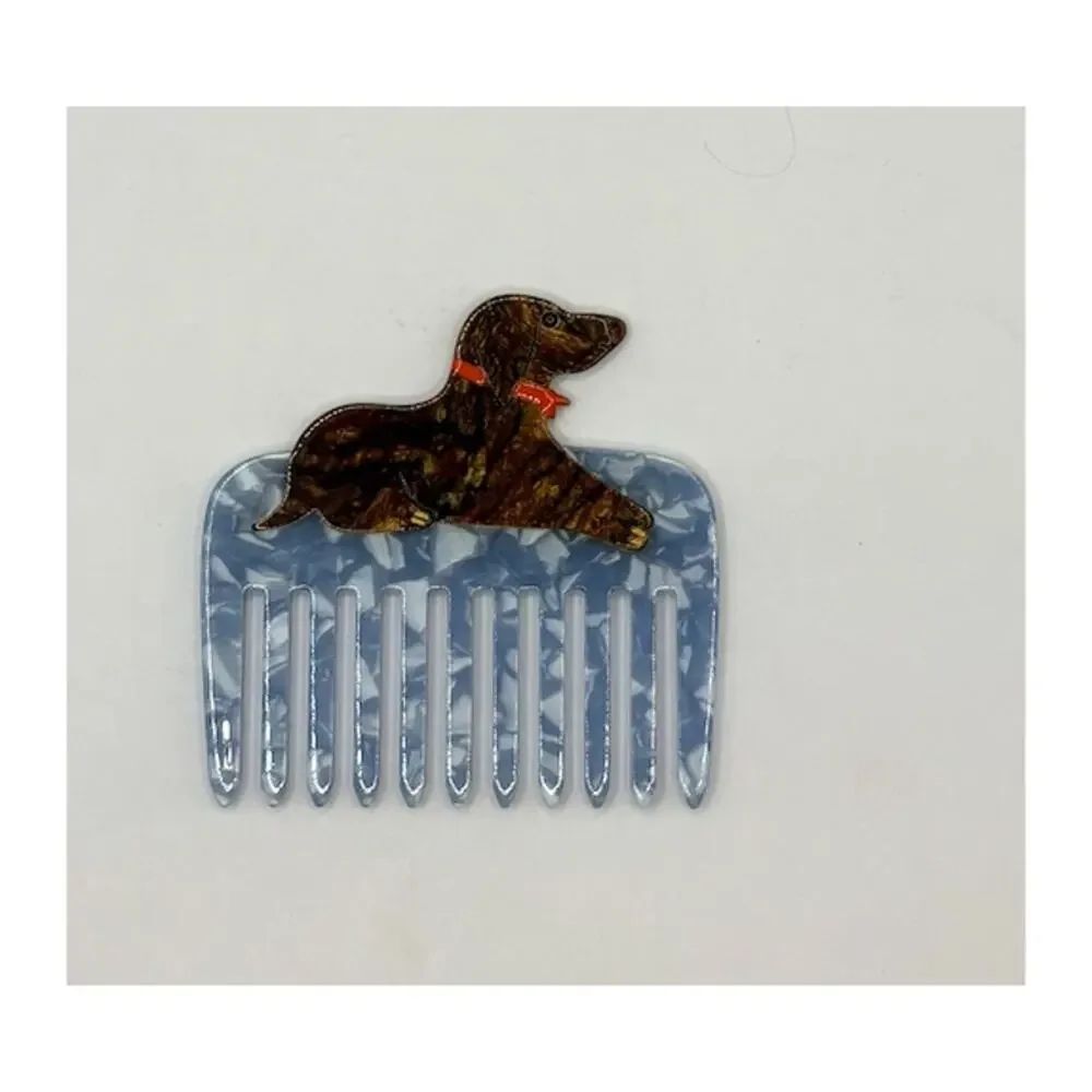 Solar Eclipse Dachshund Pocket Comb Hand Painted Blue Acetate NEW